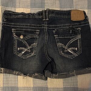 Dark Blue Distressed Jean Shorts